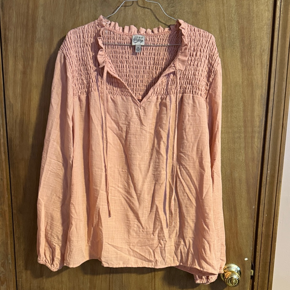 Como Vintage Coral Smocked Blouse